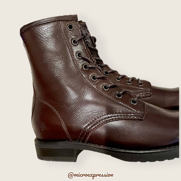 Frye Veronica Combat Brown Leather Lace Up Moto Combat Military Comfy Ankle Boot - Picture 11 of 14